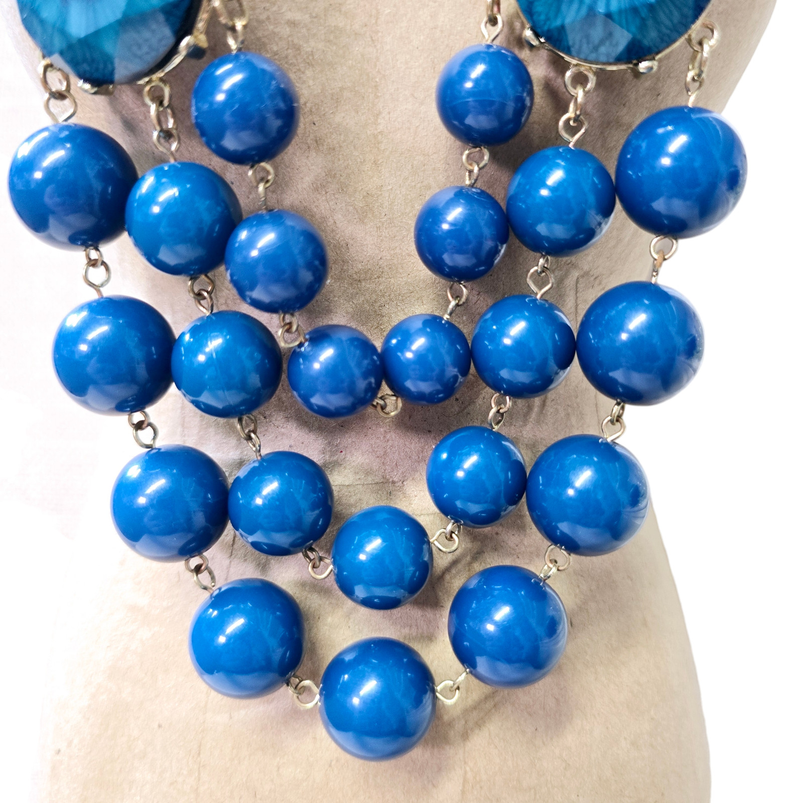 Gorgeous Multi-Stranded Blue Bead Statement Neckl… - image 5