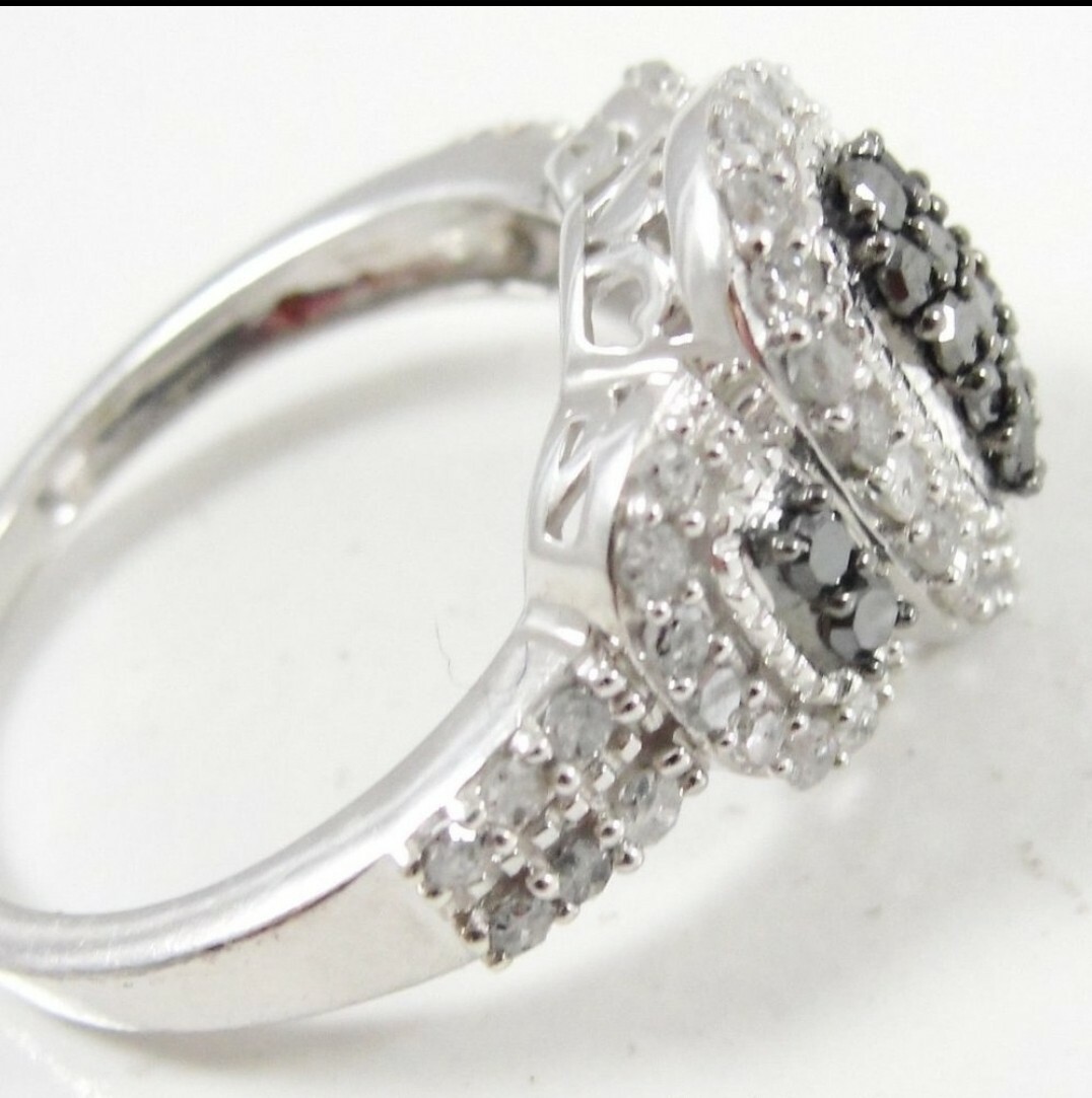 Sterling Silver Diamond Hematite Cluster Statemen… - image 3