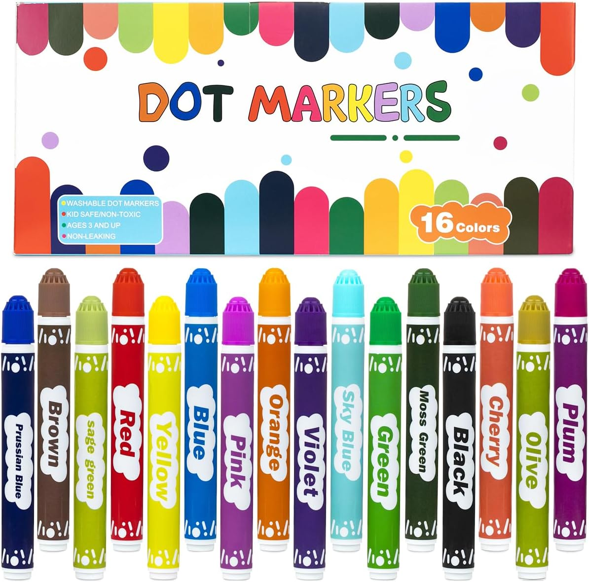 Bingo Markers for Kids, 16 Color Bingo Daubers, Washable Bingo Markers for Kids-image