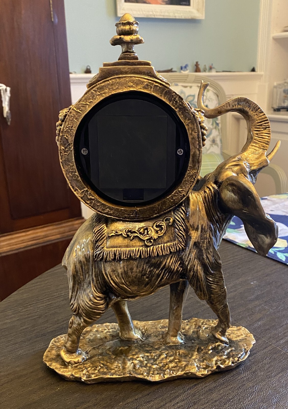 Attractive 12" Gilded Resin Elephant Quartz Table / Mantle Clock- NEW IN BOX 526