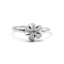 925 Sterling Silver Hawaiian Hibiscus Plumeria Ring CZ Single Shiny Hawaii Band