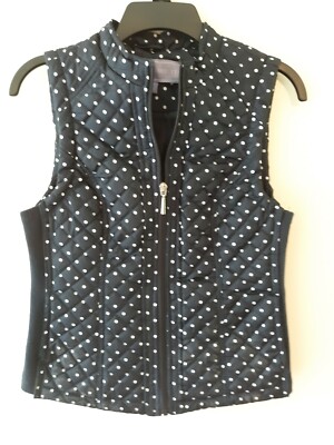 LAURA SCOTT Ladies' Quilted Vest, Size Small, Navy/White Polka Dot