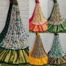 Women's Chiffon Kalamkari Floral Printed Saree With Contrass Blouse