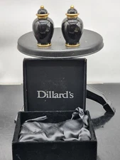Fitz And Floyd Elegant Black & Gold Salt & Pepper Shaker Dillard’s In Box