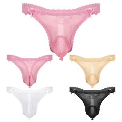Herren Sissy Dessous Spitze Slip Unterhose Durchsichtiger Tanga T-Rücken Höschen