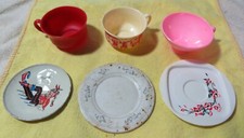 Vintage mixed lot of toy cups, plates tin litho