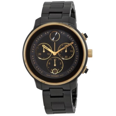 MOVADO BOLD 3600932 BLACK GOLD CHRONOGRAPH DIAL SWISS CERAMIC WOMENS WATCH
