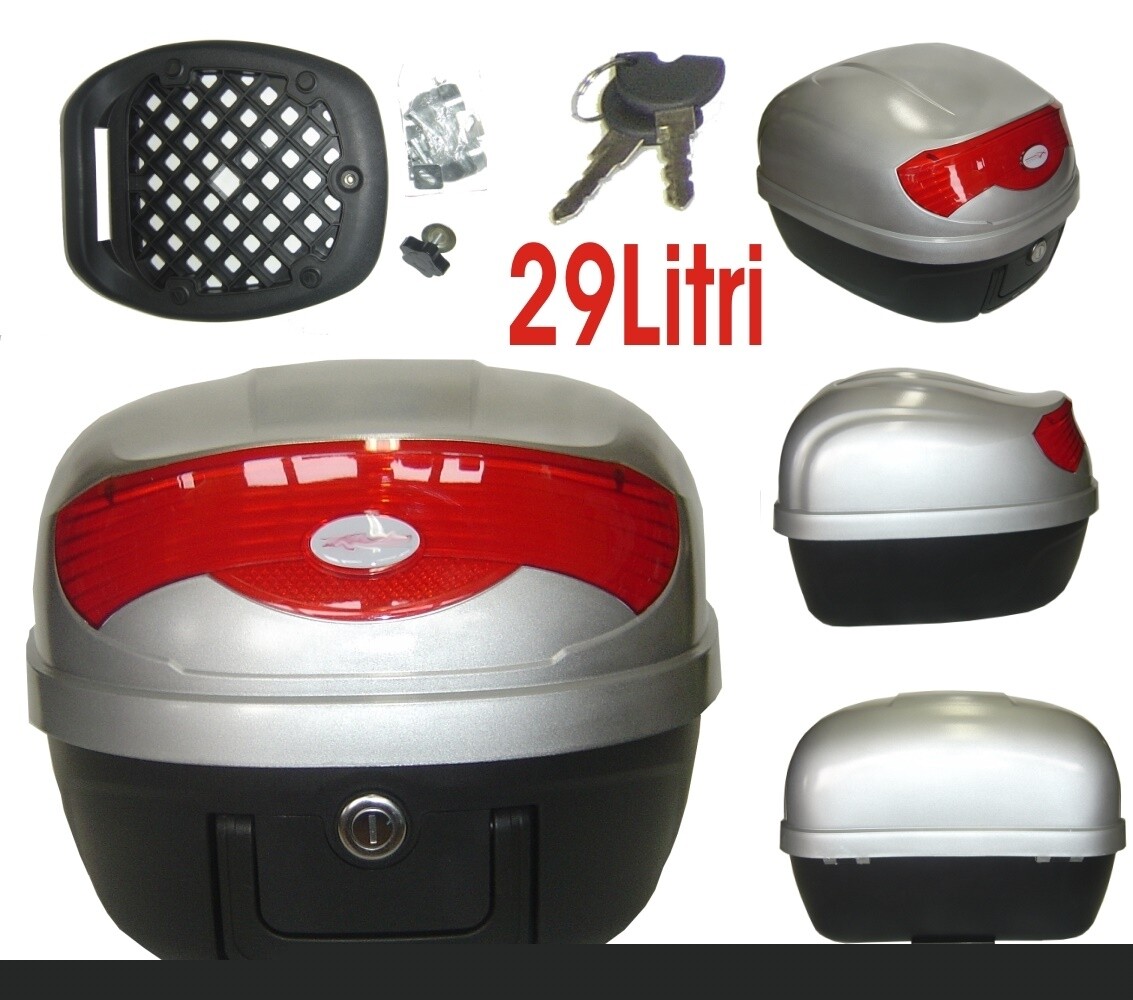 Bauletto Baule Moto Scooter 29 Litri Valigia Piastra Universale Argento