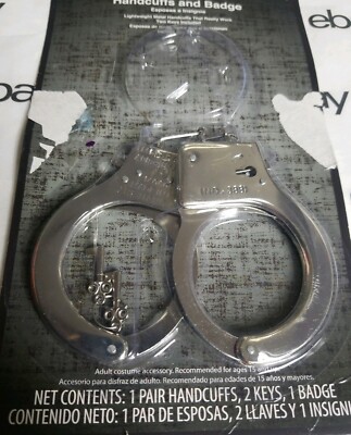 HANDCUFFS DISCONTUNED HALLOWEEN COSTUME PLAY COP POLICE SILVER KEYS