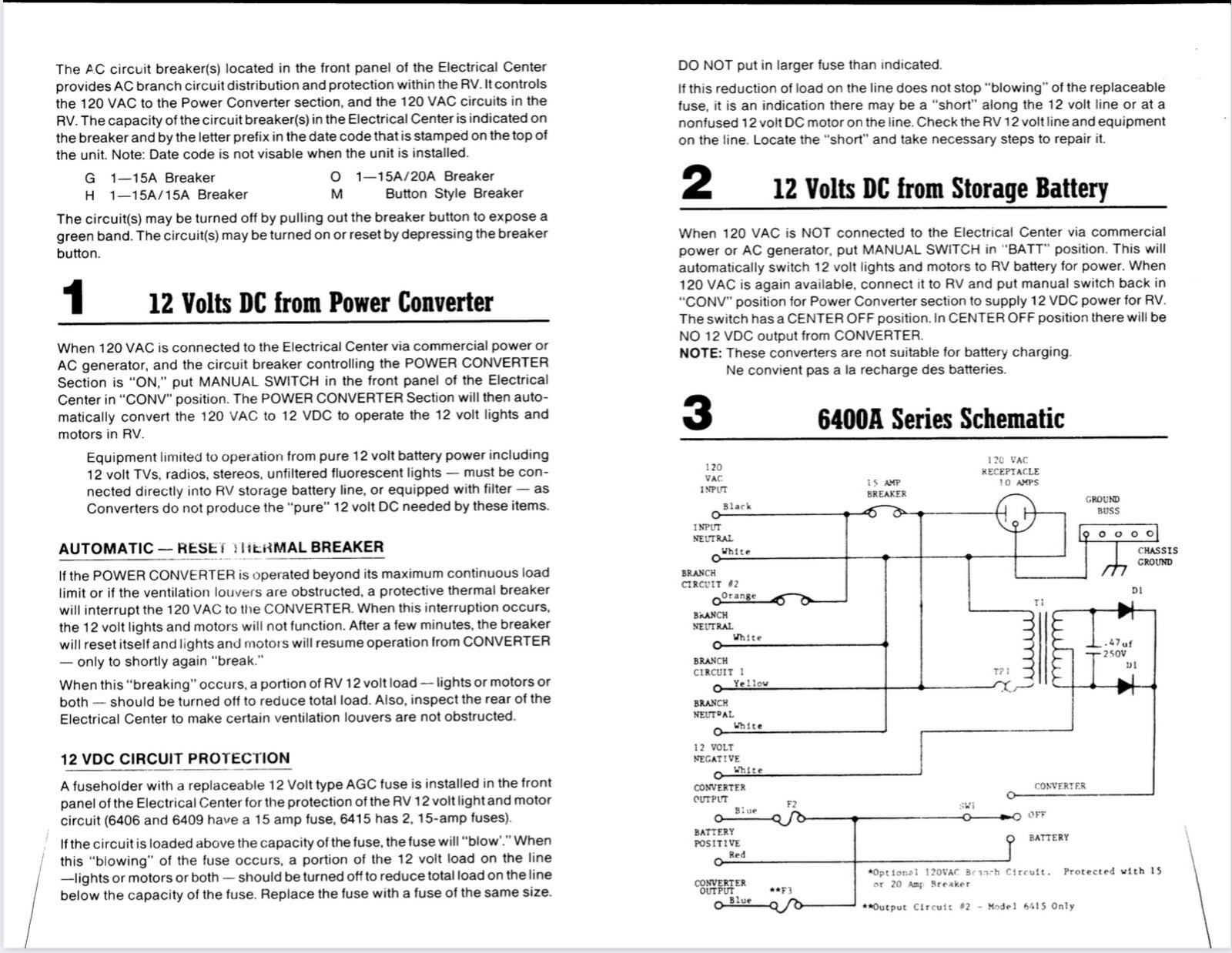 RV Converter 120VAC to 12VDC    Magnetek Model 6406