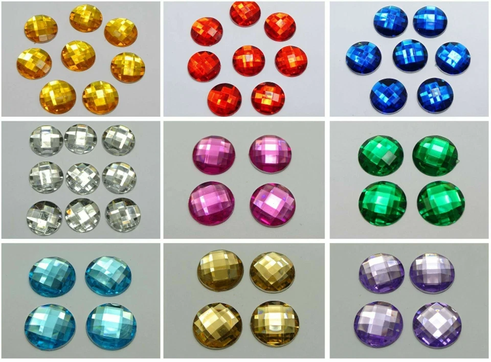 250 gemas redondas facetadas con estrás plano acrílico 20 mm sin agujero elección de color Foto 4 de 4