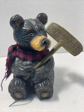 2001 Young’s Inc. Resin 4-1/2" Bear Holding 3-1/2" Welcome Sign