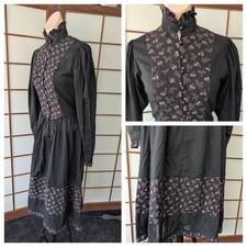 Vintage 1970s Prairie Gunne Sax Fabric Style Black Dress Gothic Boho Edwardian