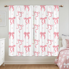 Girly Pink Bow Curtains for Girls Bedroom 42Wx63H Inch Rod Pocket Blush Pink Bow