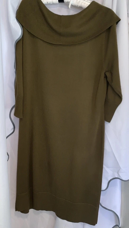 Vestido suéter puño verde otoño Nina Leonard para mujer XL midi capucha cuello vacaciones Foto 3 de 4