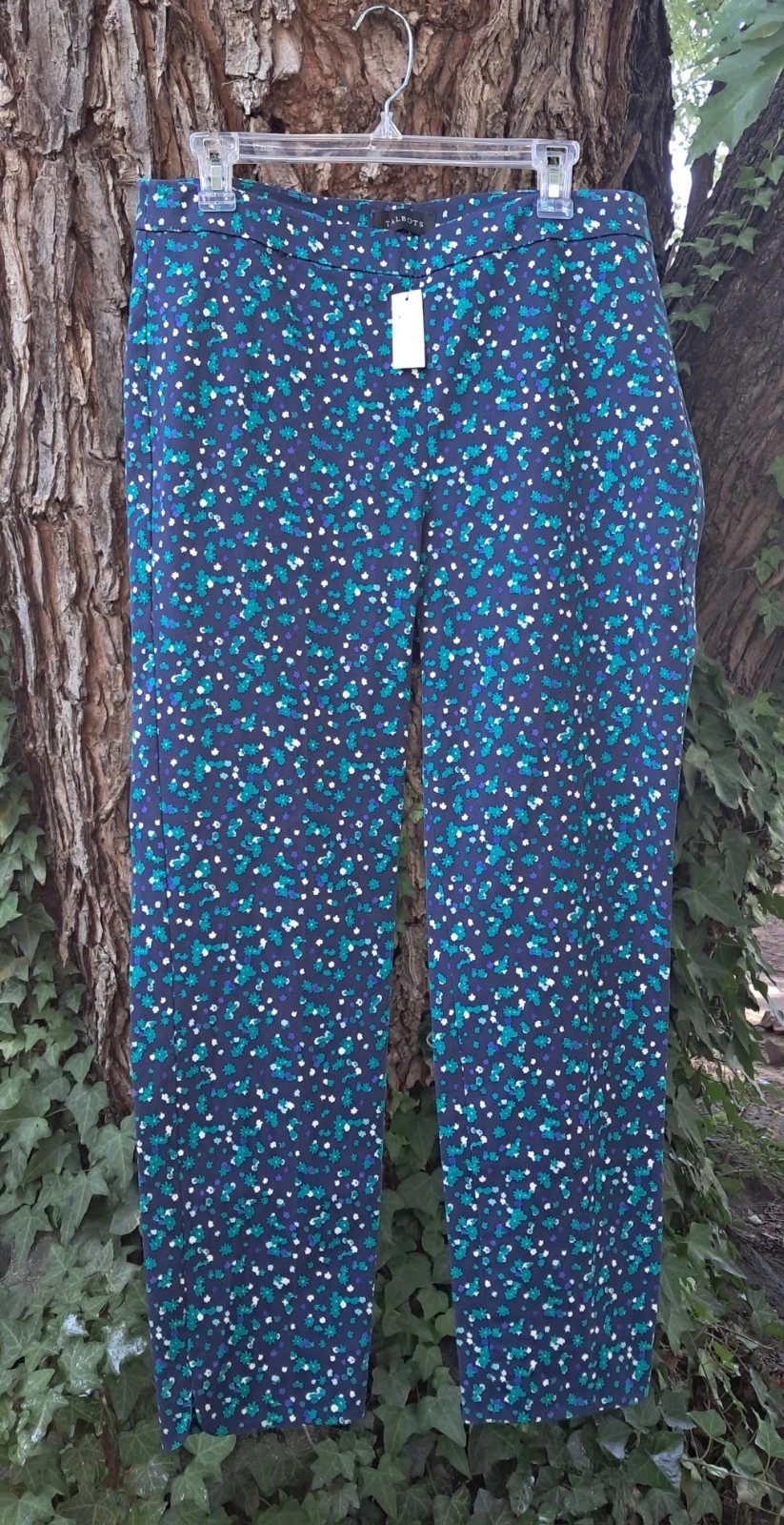 Talbots Women's Chatham Ankle Pants Sz 12 Blue Floral Stretch Zipper Button Nwt