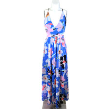 Express Floral Cutout Maxi Dress Blue Pink Strappy Open Lace Up Corset XS S