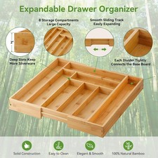 SECURA EXPANDABLE KITCHEN DRAWER ORGANIZER 8 SLOTS FOR FLATWARE, BAMBOO -