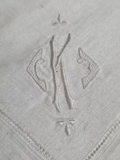VINTAGE INITIAL K MONOGRAM MADEIRA embroidered LINEN HANKIE HANDKERCHIEF bridal