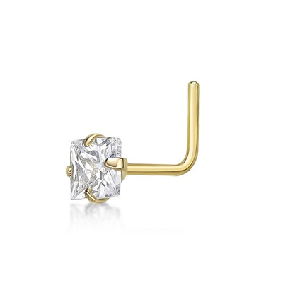 #ad 20 Gauge Princess Cut Cubic Zirconia L Shaped Nose Ring in 14K Yellow Gold $57.59