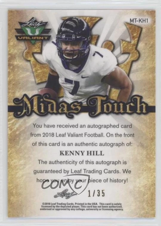 2018 Leaf Valiant Midas Touch Orange /35 Kenny Hill #MT-KH1 Rookie Auto RC - Image 2 of 2
