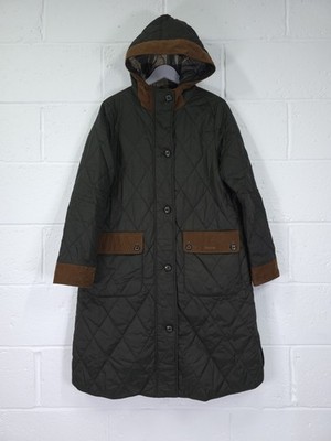 Barbour Mickley Steppmantel Gr. 18 grün Kapuze Steppjacke lang wattiert