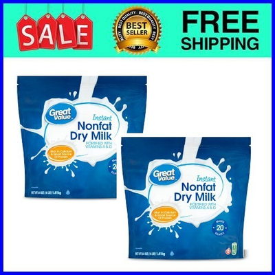#ad Great Value Instant Nonfat Dry Milk 64 oz 2 Pack Fast Ship USA $43.75