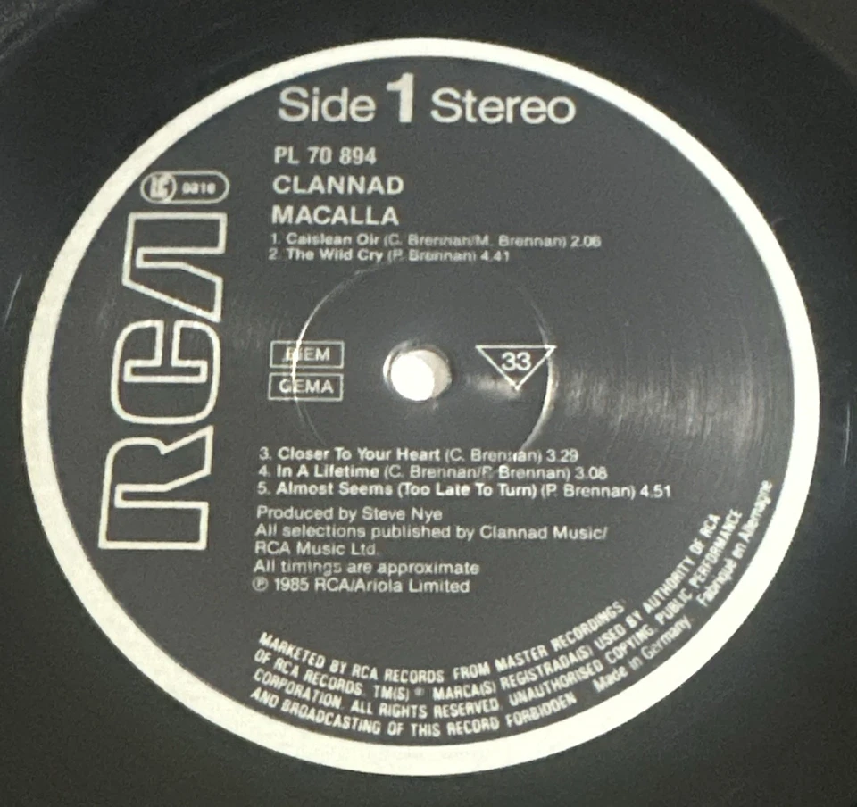 Clannad – Macalla - 1985 Vinyl LP - RCA PL 70894 EX / EX Condition - Image 4 of 4
