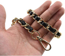 Metal plus Synthetic Leather Purse Chain Strap Length 23.6 Inch Gold Black for S