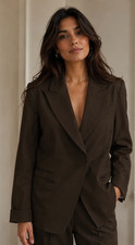 LAFAYETTE 148 NEW YORK Brown Stretch Wool Asymmetric Blazer Jacket Size 8