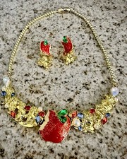 Disney Store Snow White Costume Jewelry Set Apple Princess Necklace Earrings NWT