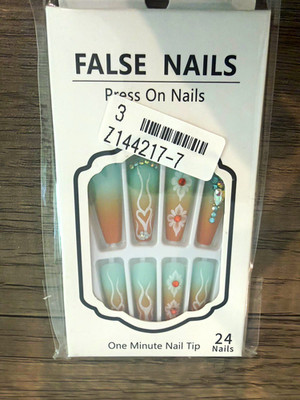 Pre-Designed Floral Ombre Press-On Nails 24pcs Long Coffin Multicolor ABS