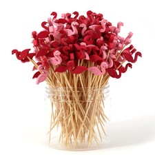 Cocktail Sticks 200pcs, Bamboo Appetizer Skewers 4.7 Inch, White, Red