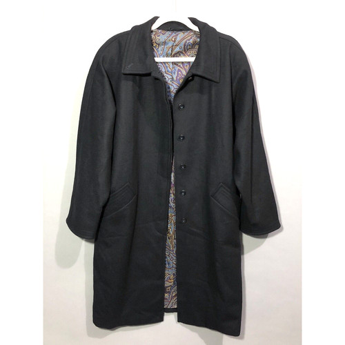 Marella Max Mara Button Front Wool Long Coat SZ 8 Navy Black Pockets Lined Italy