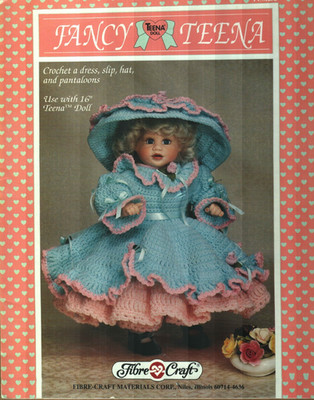 FANCY TEENA 16'' DOLL DRESS FIBRE CRAFT CROCHET PATTERN LEAFLET