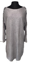Siren Lily Soft Sweater Dress Women's Size L Gray Pearl Lace Sheath Rock Party