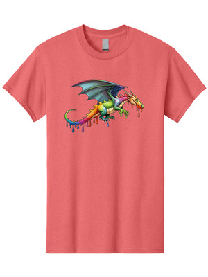 Rainbow-Dragon Mens Graphic Tee, 100% Cotton, Casual Summer Wear