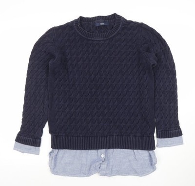 Next Damenpullover marineblau Zopfmuster UK 16 100 % Baumwolle Rundhalsausschnitt