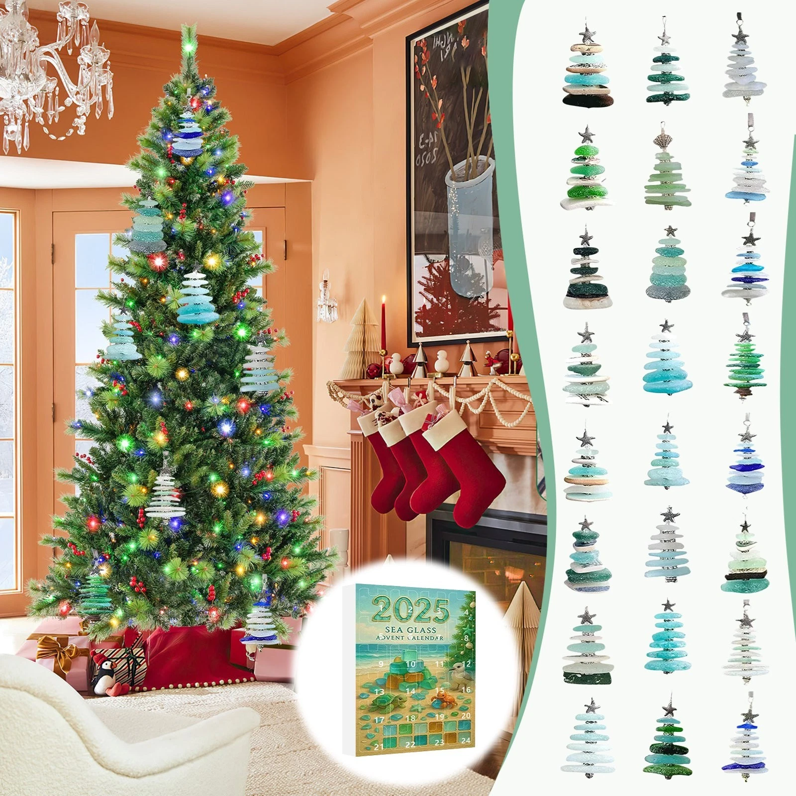 2025 Seashell Christmas Tree Calendar Countdown Blind Box With 24 Collectible