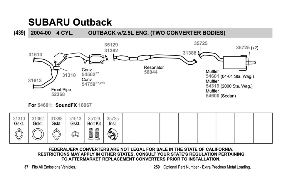 For Subaru Outback 01-04 Exhaust Muffler SoundFX Steel Oval Direct-Fit Foto 4 de 4