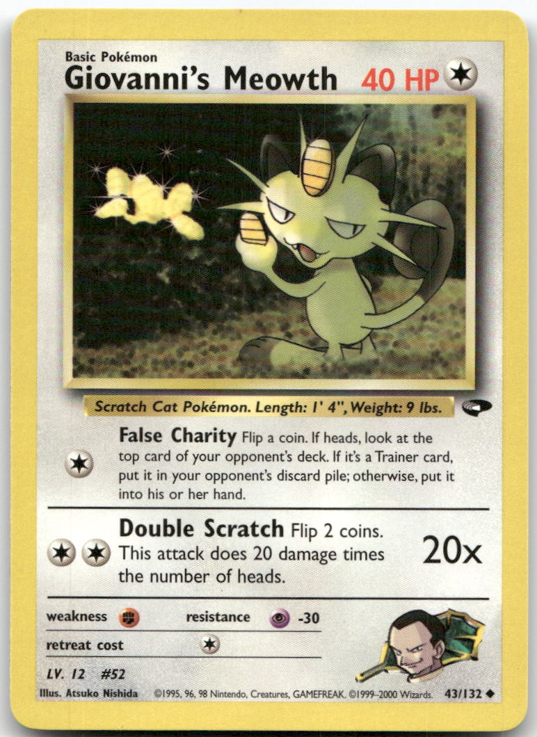 Giovanni's Meowth 43/132 Uncommon Gym Challenge Pokemon Unlimited LP