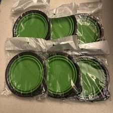 6-PACK Portable Pet Dishes - Collapsible Silicone Travel Bowls - GREEN