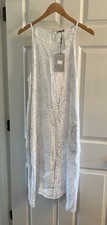 Lungo L’arno PURO LINO 100% Linen Sleeveless Midi Dress Grey White A-Line Small