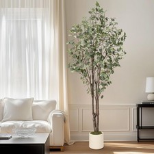 Artificial Eucalyptus Tree, 7 ft Tall Fake Artificial Plant with White Plante...