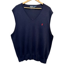 Polo Ralph Lauren Sweater Vest Mens XXL Navy Blue Pima Cotton V-Neck Classic