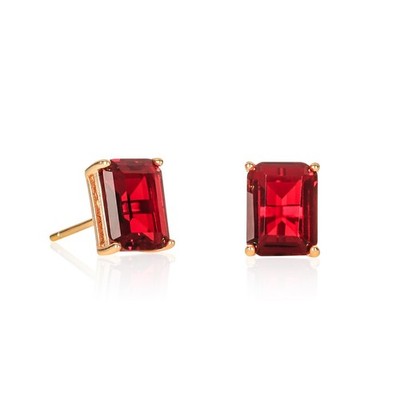 Vergoldete 925 Sterling Silber rechteckige rote Ohrstecker für Damen.