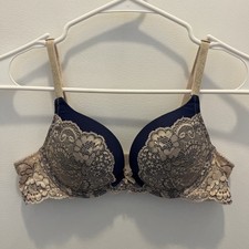 Victoria's Secret Bra 36A Blue Champagne Soft Glitter Lace Dream Angels Push-Up
