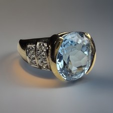 Vermeil 925 SD Blue Sapphire  Diamond Accent Ring Size 7.5