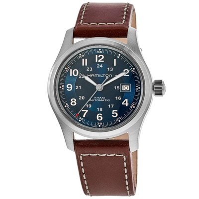 New Hamilton Khaki Field Auto 42MM Blue Dial Leather Strap Men's Watch H70605540