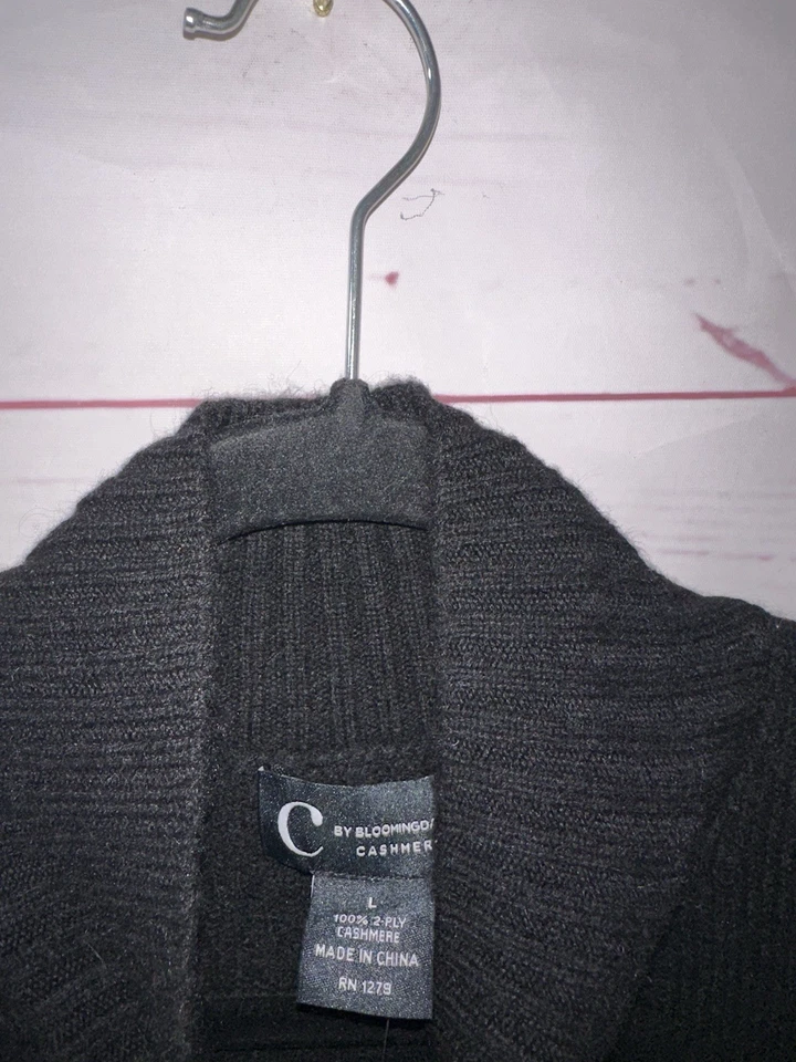 BLOOMINGDALES NWT Size L 100% Cashmere 2-Ply Button Cardigan Sweater Black F4 - Image 3 of 4